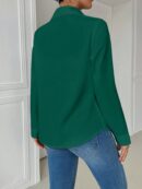 Blusa Casual Blanca de Manga Larga con Cuello y Bolsillo