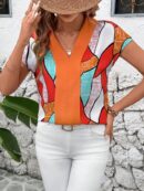 Blusa de Verano con Estampado Geométrico y Manga Murciélago