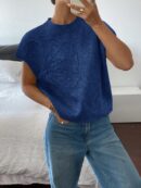 Sweater Casual Tricotado en Color Sólido con Detalles Florales