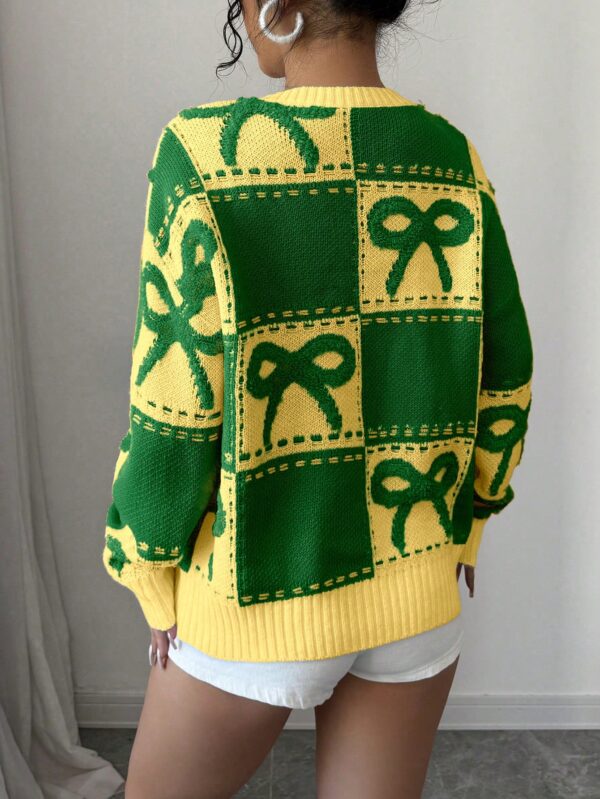 Sweater Tejido con Diseño a Cuadros y Detalle de Moño 3D - Image 32