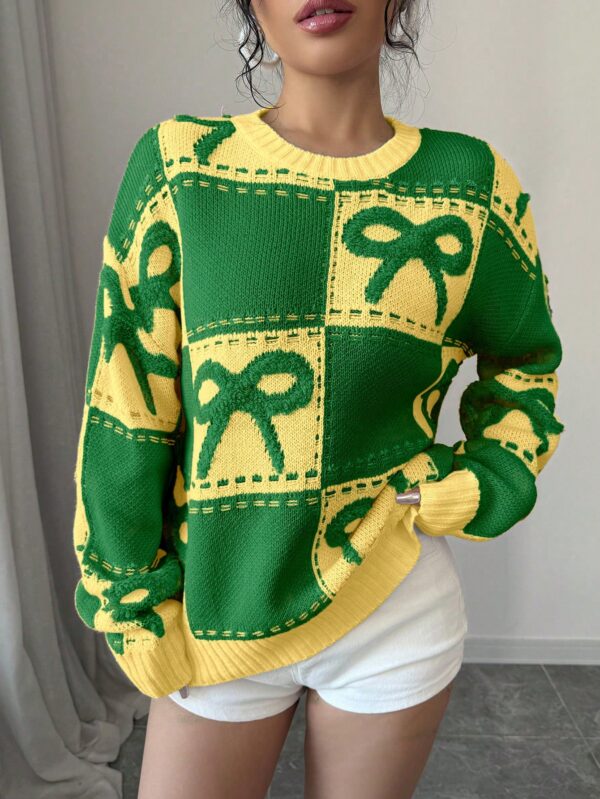 Sweater Tejido con Diseño a Cuadros y Detalle de Moño 3D - Image 33