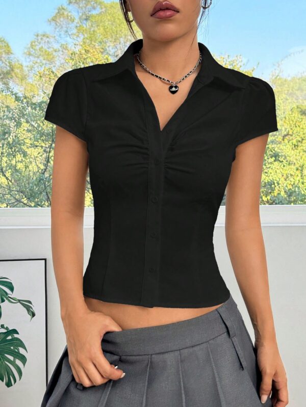 Blusa Blanca con Lazada Frontal y Mangas Cortas - Image 5