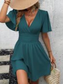 Vestido Casual Cuello en V con Mangas Mariposa