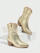 Botas Cortas Bordadas de Estilo Western con Punta Afilada