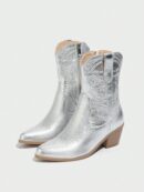 Botas Cortas Bordadas de Estilo Western con Punta Afilada