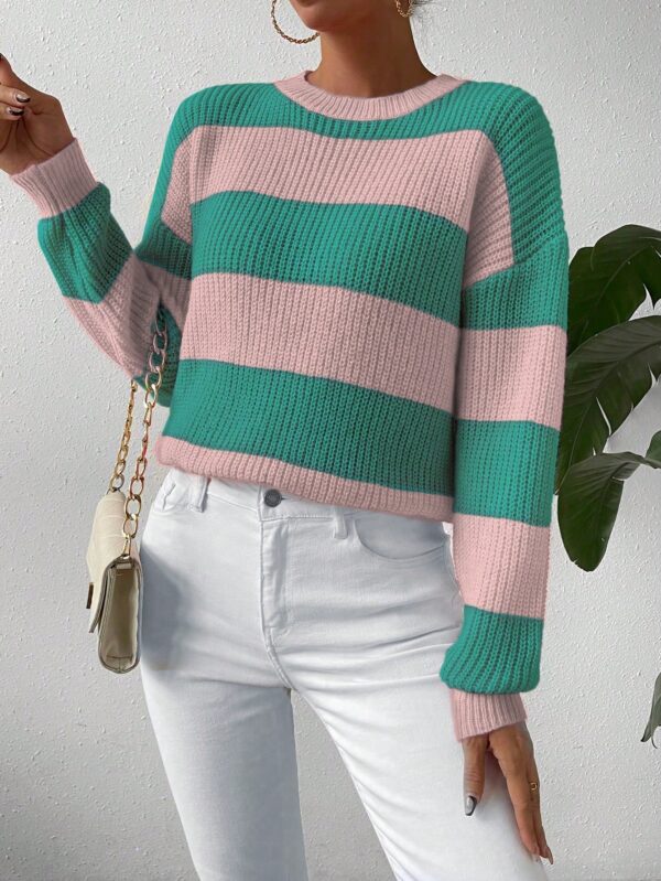 Sweater a Rayas Colorido con Hombros Caídos - Image 63