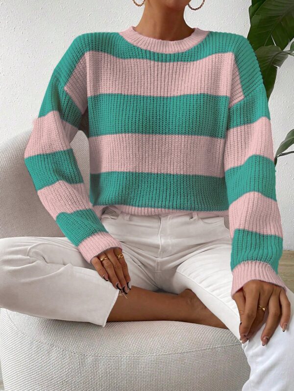 Sweater a Rayas Colorido con Hombros Caídos - Image 65