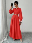 Vestido Elegante de Manga Farol en Colores Sólidos