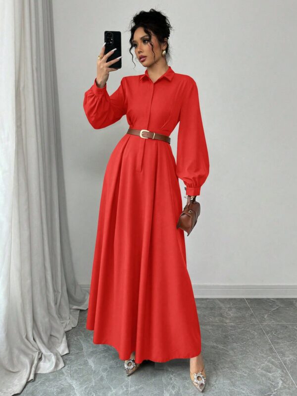 Vestido Elegante de Manga Farol en Colores Sólidos - Image 32