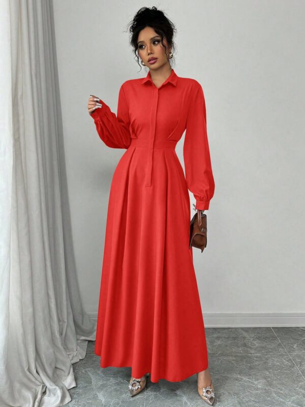 Vestido Elegante de Manga Farol en Colores Sólidos - Image 34
