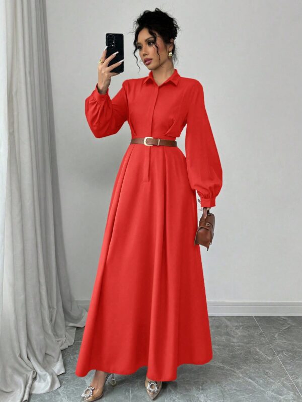 Vestido Elegante de Manga Farol en Colores Sólidos - Image 35