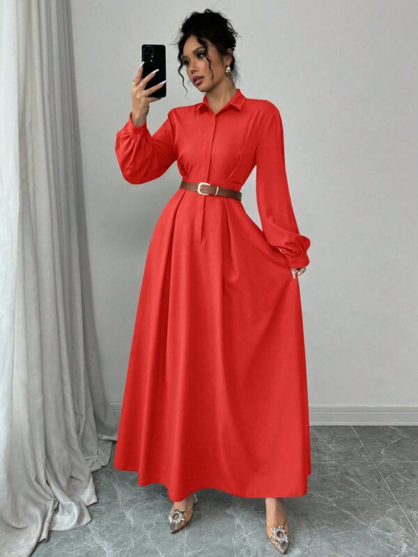 Vestido Elegante de Manga Farol en Colores Sólidos - Image 37