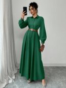 Vestido Elegante de Manga Farol en Colores Sólidos