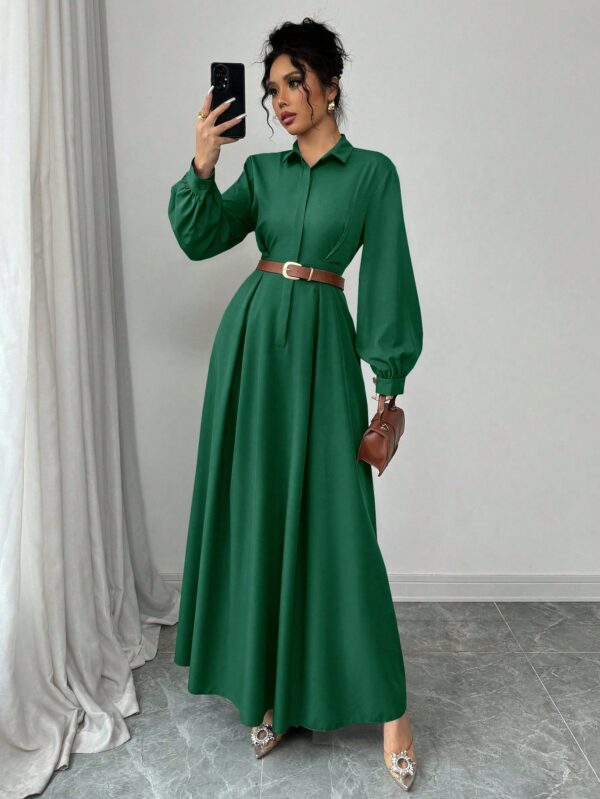 Vestido Elegante de Manga Farol en Colores Sólidos - Image 26