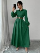 Vestido Elegante de Manga Farol en Colores Sólidos
