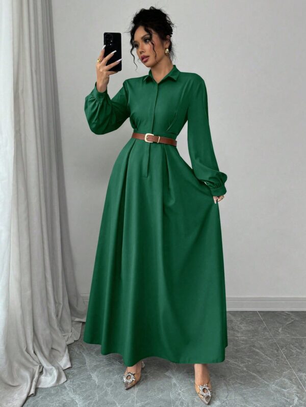 Vestido Elegante de Manga Farol en Colores Sólidos - Image 30