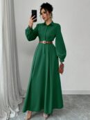 Vestido Elegante de Manga Farol en Colores Sólidos