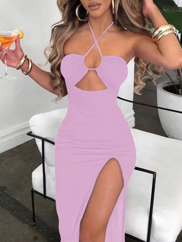 Vestido Largo Halter Sin Mangas con Espalda Descubierta y Abertura Lateral - Image 54