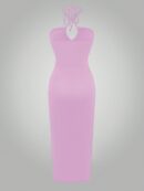 Vestido Largo Halter Sin Mangas con Espalda Descubierta y Abertura Lateral