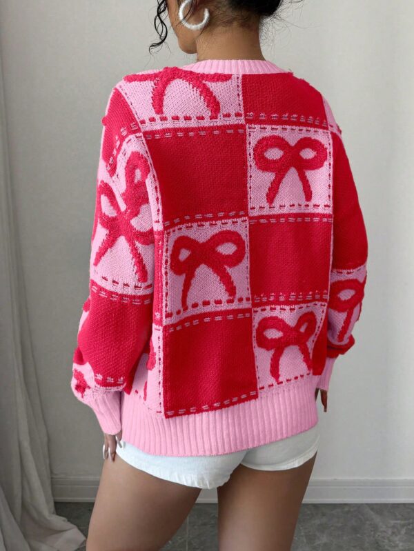 Sweater Tejido con Diseño a Cuadros y Detalle de Moño 3D - Image 38
