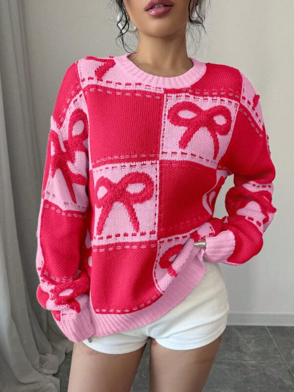 Sweater Tejido con Diseño a Cuadros y Detalle de Moño 3D - Image 41