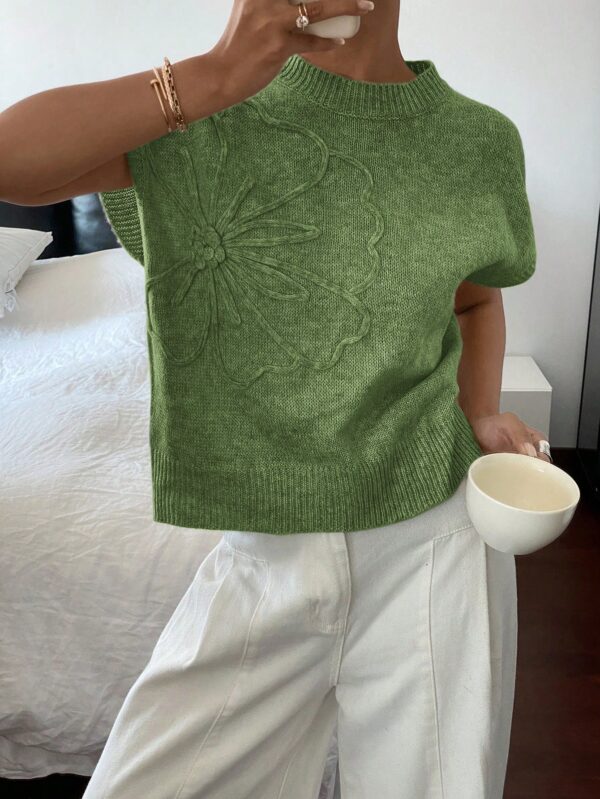 Sweater Casual Tricotado en Color Sólido con Detalles Florales - Image 25