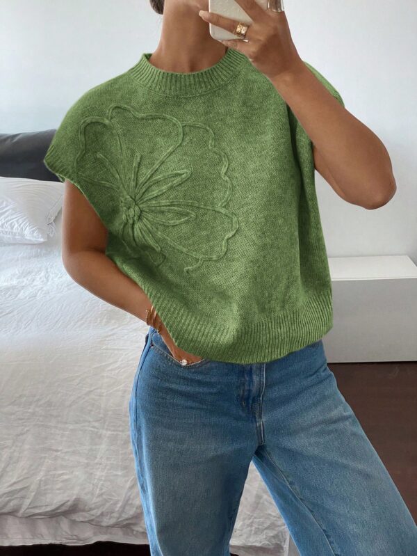 Sweater Casual Tricotado en Color Sólido con Detalles Florales - Image 28