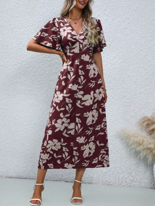 Vestido Largo Elegante de Estampado Tropical con Escote en V y Volantes - Image 45