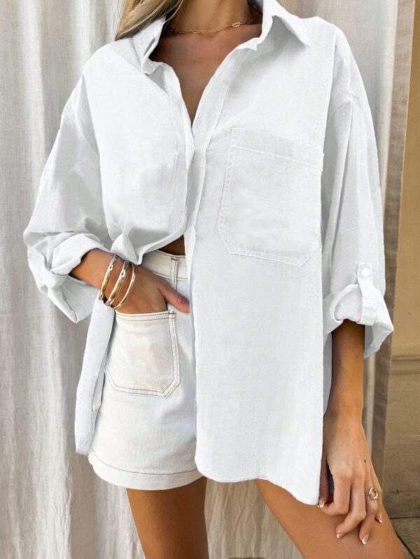 Blusa Casual a Rayas con Botones y Manga Larga - Image 11