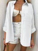Blusa Casual a Rayas con Botones y Manga Larga