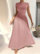 Vestido Midi Asimétrico A-Line Elegante y Simple con Cuello Alto