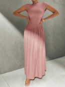 Vestido Midi Asimétrico A-Line Elegante y Simple con Cuello Alto