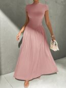 Vestido Midi Asimétrico A-Line Elegante y Simple con Cuello Alto