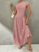 Vestido Midi Asimétrico A-Line Elegante y Simple con Cuello Alto