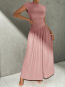 Vestido Midi Asimétrico A-Line Elegante y Simple con Cuello Alto