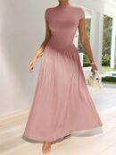 Vestido Midi Asimétrico A-Line Elegante y Simple con Cuello Alto