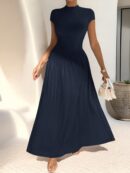 Vestido Midi Asimétrico A-Line Elegante y Simple con Cuello Alto
