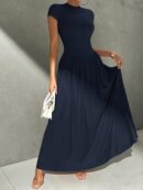 Vestido Midi Asimétrico A-Line Elegante y Simple con Cuello Alto