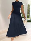 Vestido Midi Asimétrico A-Line Elegante y Simple con Cuello Alto