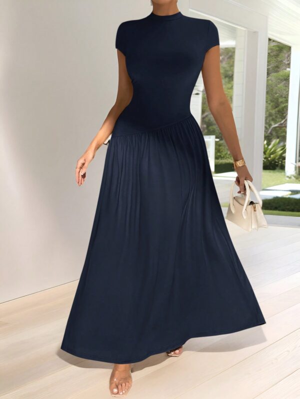 Vestido Midi Asimétrico A-Line Elegante y Simple con Cuello Alto - Image 80