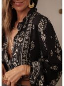 Camisa Elegante Floral Vintage, Manga Puff Extra Larga y Botones