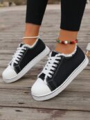 Zapatillas Casual de Lona con Punta Redonda y Detalles de Peluche