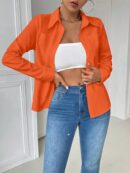 Blusa Casual Blanca de Manga Larga con Cuello y Bolsillo