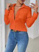 Blusa Casual Blanca de Manga Larga con Cuello y Bolsillo