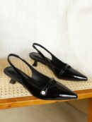 Zapatos de Tacón Gatito en Charol con Punta Afilada y Espalda Abierta