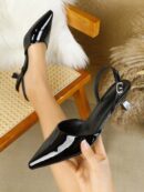 Zapatos de Tacón Gatito en Charol con Punta Afilada y Espalda Abierta