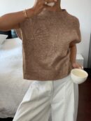 Sweater Casual Tricotado en Color Sólido con Detalles Florales