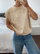 Sweater Casual Tricotado en Color Sólido con Detalles Florales