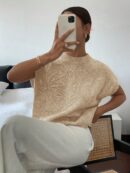 Sweater Casual Tricotado en Color Sólido con Detalles Florales
