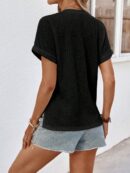 Camiseta de Verano Casual con Cuello en V y Botones Decorativos